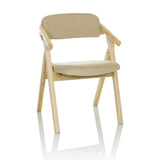 Beige hopfällbar stol SCANDIO med armstöd och trästomme från hjh OFFICE – 360-gradersvy (framifrån 15°)