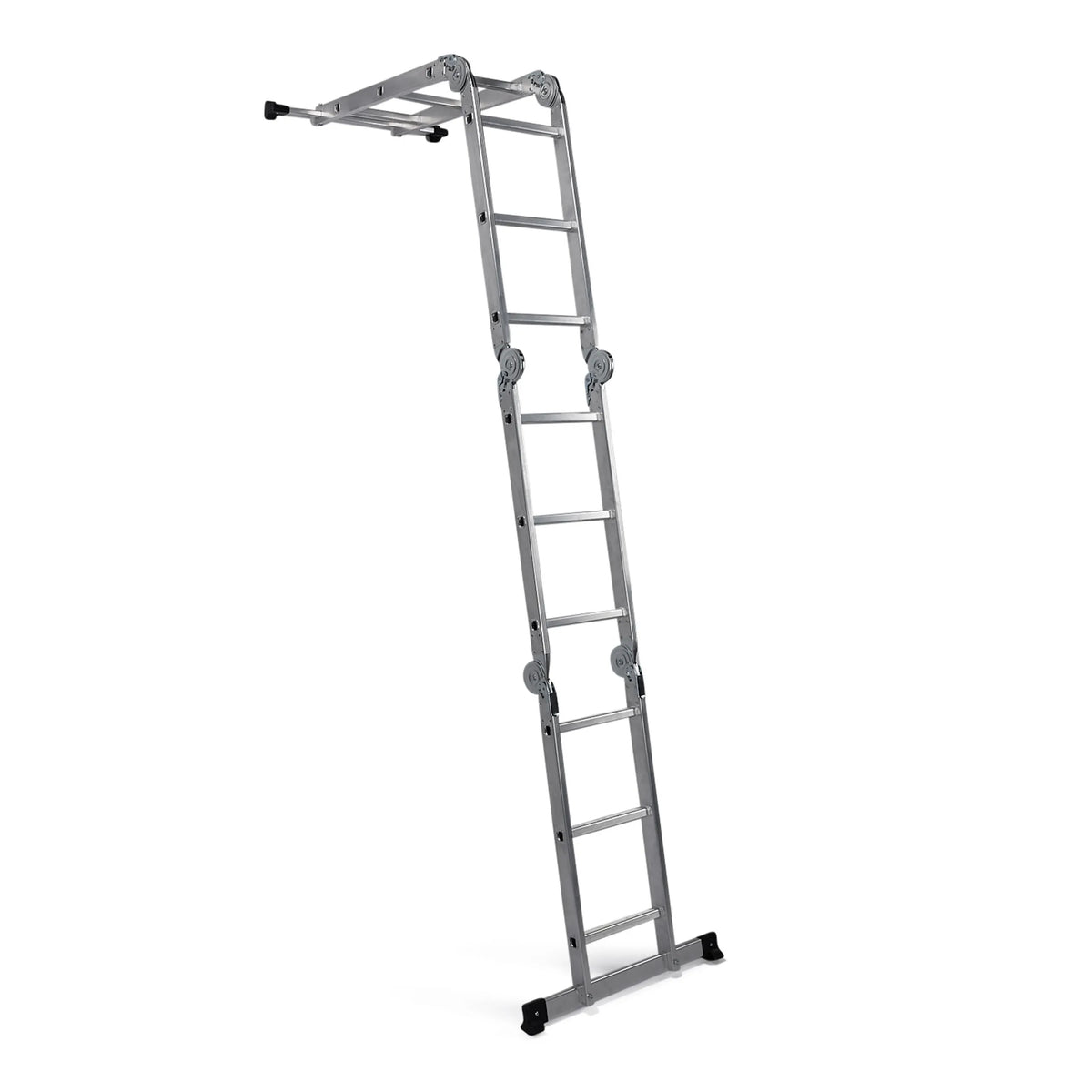 Silverfärgad fällbar stege SOLID W3 i aluminium med tolv steg från hjh OFFICE – 360-gradersvy (snett bakifrån 144°)