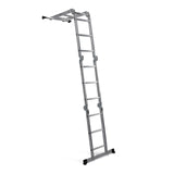Silverfärgad fällbar stege SOLID W3 i aluminium med tolv steg från hjh OFFICE – 360-gradersvy (snett bakifrån 144°)