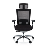 Schwarzer High-End-Bürostuhl NOVA PRO I mit Netzrücken und Fußkreuz mit fünf Rollen von hjh OFFICE – 360-Grad-Ansicht (Frontansicht 0°)