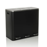 Svart papperskorg Clean 9 med tre fack, silverfärgade lock och fotpedaler från hjh OFFICE – 360-gradersvy (snett framifrån 30°)