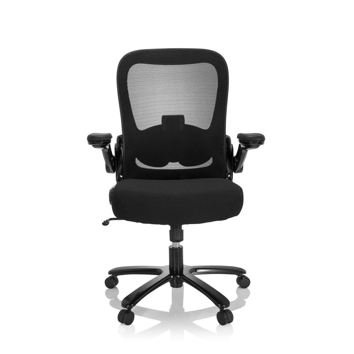 Svart XXL snurrstol INSTRUCTOR SW I med nätrygg, armstöd och femhjulig fotkorsbas från hjh OFFICE – 360-gradersvy (framifrån 0°)