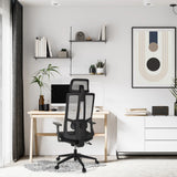 Svart Professionell kontorsstol TRAMORE med nätryggstöd och hjul i ett ljust hemmakontor från hjh OFFICE