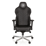 Svart Spelstol GAMEBREAKER COLOSSUS med armstöd och blankt femekrat underrede med hjul från hjh OFFICE – 360-gradersvy (framifrån 0°)