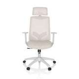 Beige Home Office kontorsstol MIKEO W med nackstöd och vitt femekrad underrede med hjul från hjh OFFICE – 360-gradersvy (framifrån 0°)