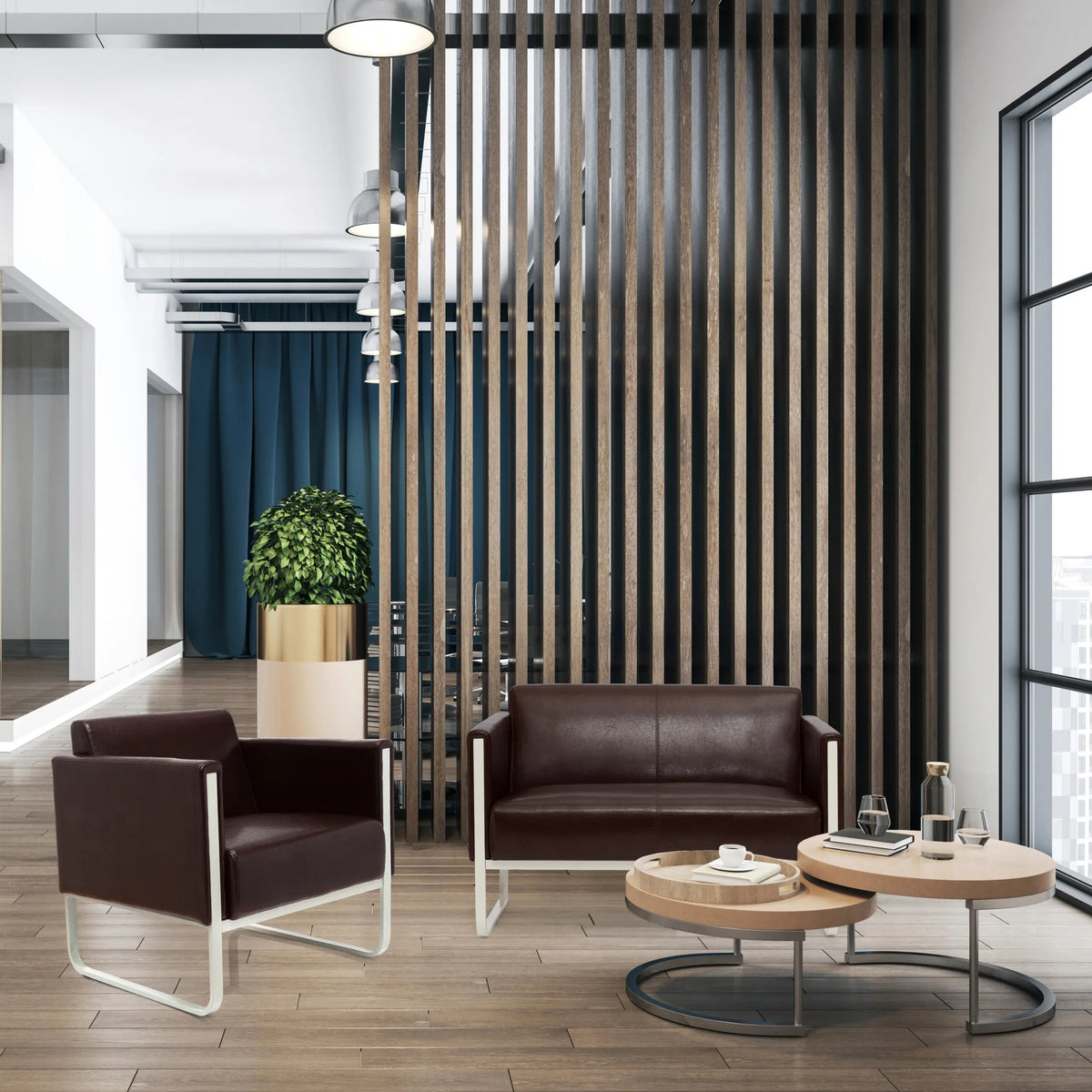 Brun Loungesoffa ARUBA som tvåsitssoffa med vit metallram från hjh OFFICE