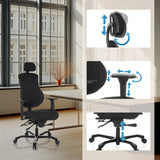 Justeringsmöjligheter för nackstöd, sitthöjd och gasfjäder på XXL snurrstolen 24 HOURS BASIC i svart från hjh OFFICE