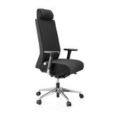 Svart Professionell kontorsstol PRO-TEC XXL med tygklädsel, nackstöd och femhjulig fotkorsbas från hjh OFFICE – 360-gradersvy (snett framifrån 60°)