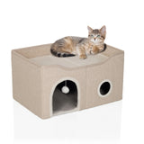 Beige Kattgrotta PAWY EB med lekbollar och liggyta för en katt från hjh LIVING