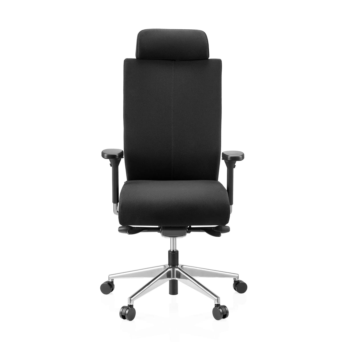 Svart Professionell kontorsstol PRO-TEC XXL med tygklädsel, nackstöd och femhjulig fotkorsbas från hjh OFFICE – 360-gradersvy (framifrån 0°)