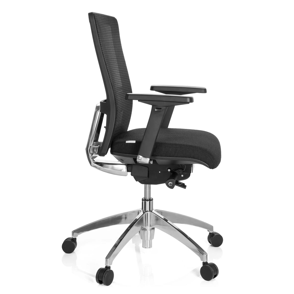 Svart Professionell kontorsstol ASTRA BASE N med nätrygg och blank femstjärnig fot med hjul från hjh OFFICE – 360-gradersvy (sidoprofil 80°)