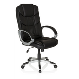 Svart Home Office chefsfåtölj RELAX BY155 med armstöd och femhjulig fotkorsbas från MyBuero – 360-gradersvy (snett framifrån 40°)