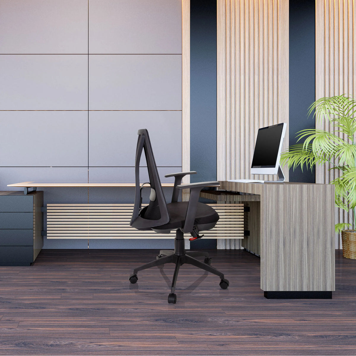 Svart Home Office kontorsstol FALUN BASIC med nätryggstöd och armstöd från hjh OFFICE