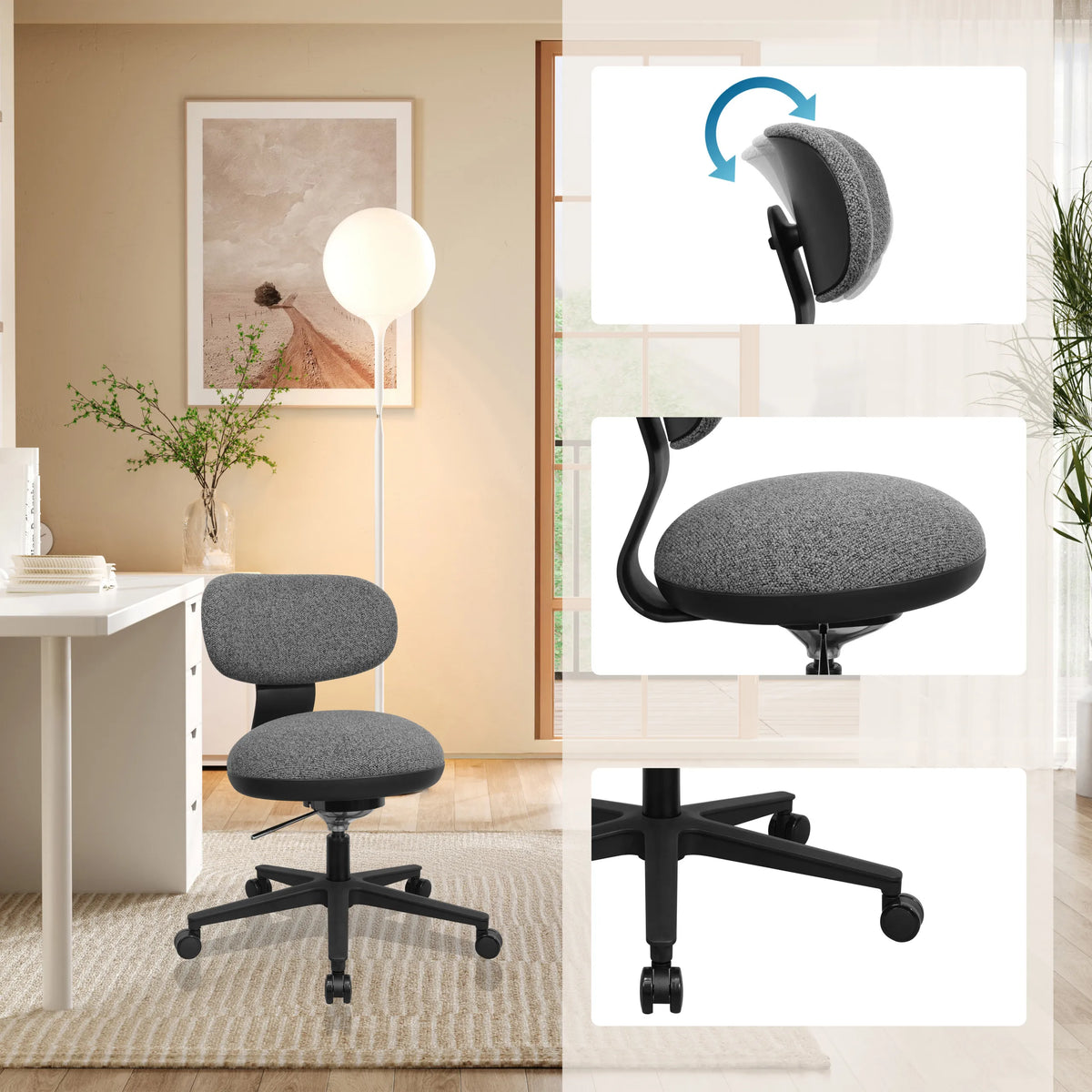 Grå Home Office kontorsstol SITMOTION B med justerbart ryggstöd och stjärnfot med hjul från hjh OFFICE