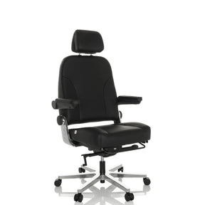 XXL snurrstol 24 HOURS F i svart läder med nackstöd och fotstöd från hjh OFFICE