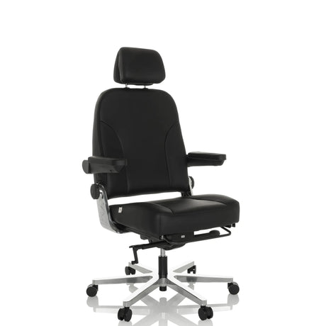 XXL snurrstol 24 HOURS F i svart läder med nackstöd och fotstöd från hjh OFFICE