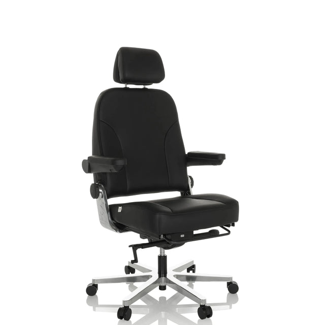 XXL snurrstol 24 HOURS F i svart läder med nackstöd och fotstöd från hjh OFFICE