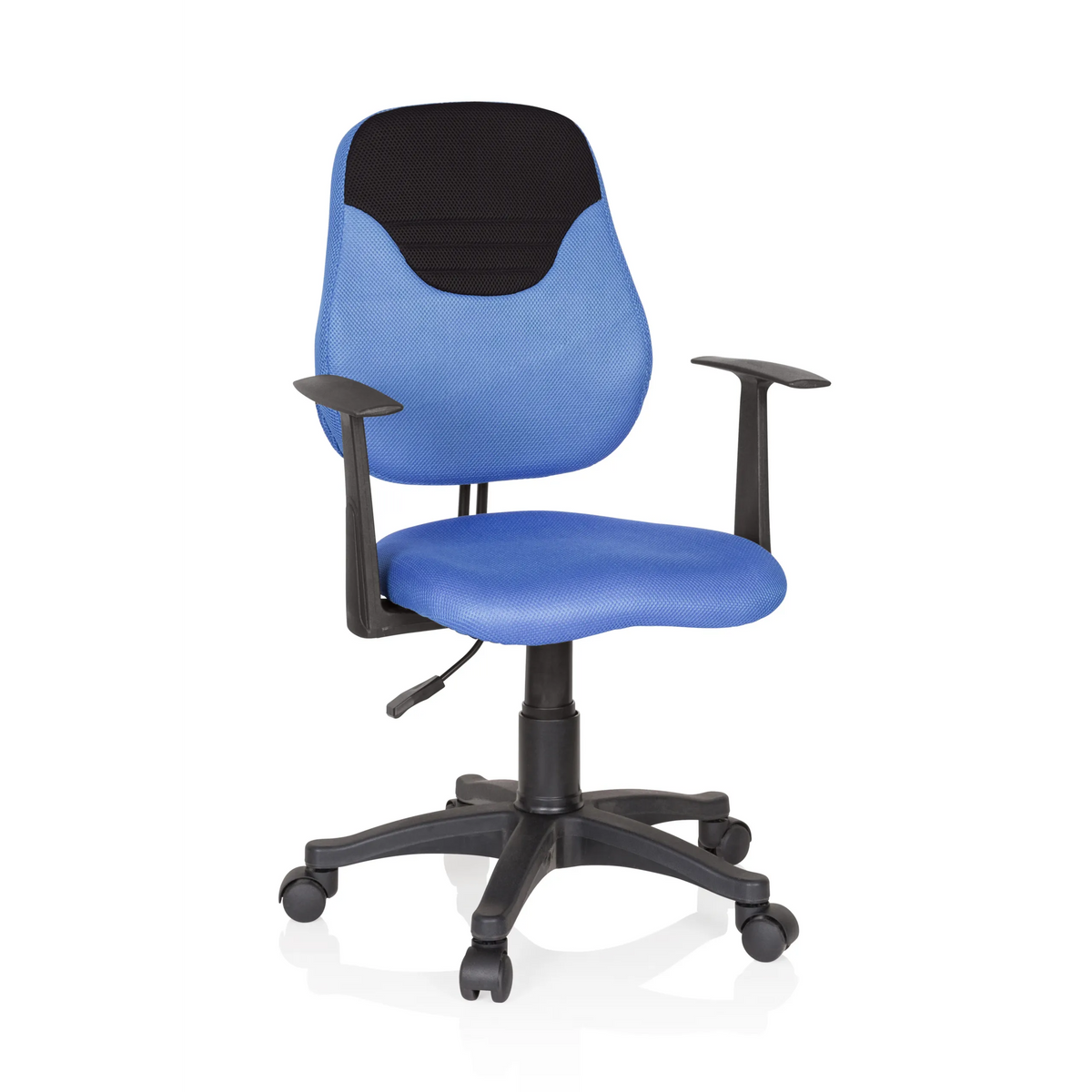Blå Snurrstol för barn KIDDY STYLE med nätrygg, armstöd och femhjulig stjärnfot från hjh OFFICE – 360-gradersvy (framifrån 20°)