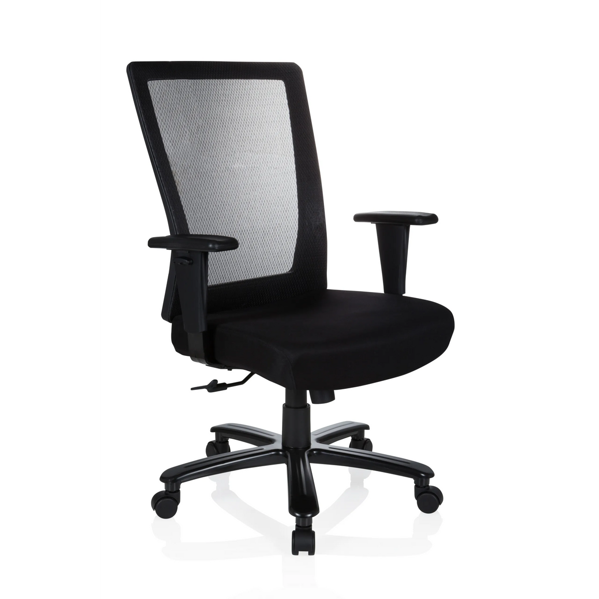 Svart snurrstol XXL EXTENDER med nätrygg och femhjulig fotkorsbas från hjh OFFICE – 360-gradersvy (snett framifrån 40°)