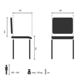 Teknisk ritning av den fyrbenta stolen T36 V med en sitthöjd på 44 cm från hjh OFFICE
