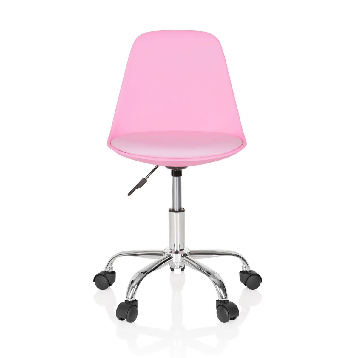 Rosa Snurrstol för barn FANCY II med svängd skål och femhjulig fotkorsbas från hjh OFFICE – 360-gradersvy (framifrån 0°)