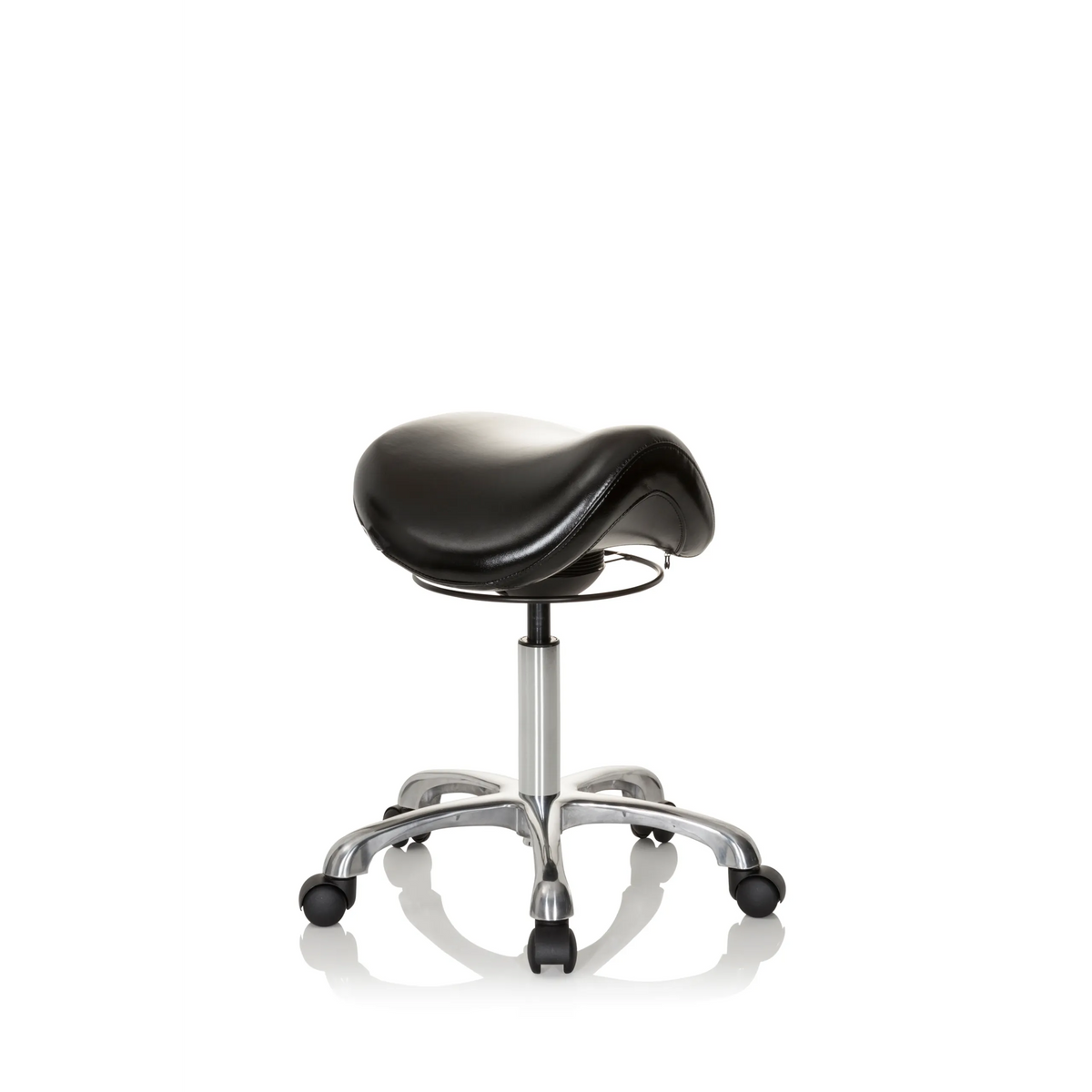 Svart Sadelpall ORTHO SIT med fotkors och fem hjul från hjh OFFICE – 360-gradersvy (snett framifrån 40°)