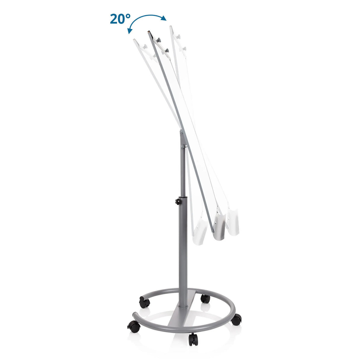 20° lutningsjustering av MULTIBOARD whiteboard på ett grått rullstativ från hjh OFFICE