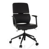 Svart Professionell kontorsstol ATMOS DESIGNER med armstöd och femhjulig fotkorsbas från hjh OFFICE – 360-gradersvy (framifrån 15°)