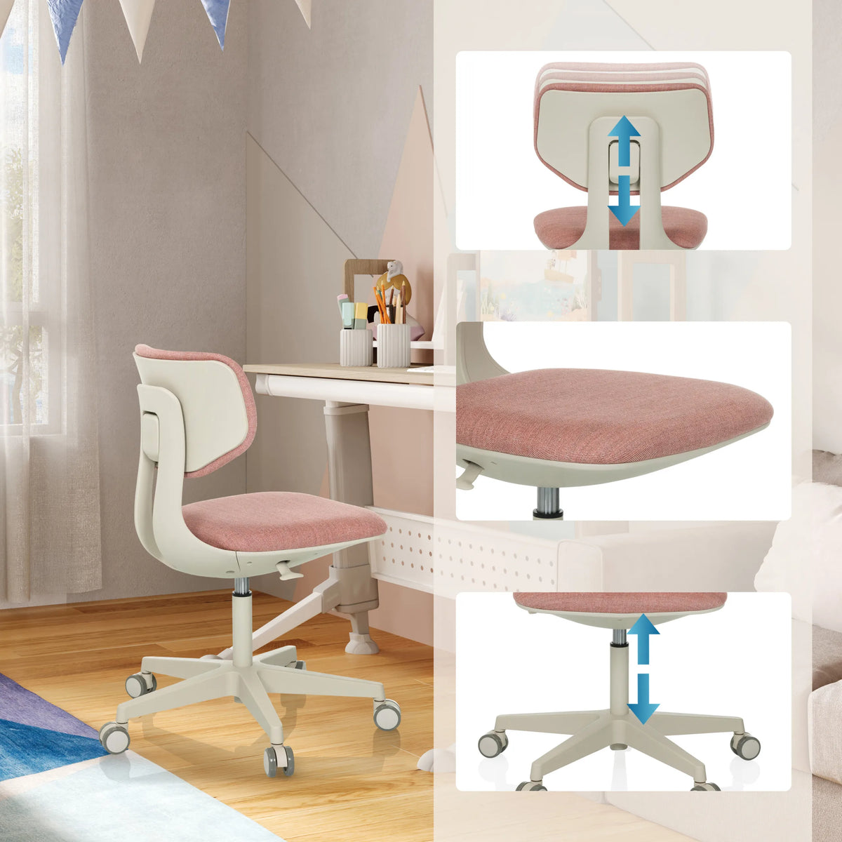 Höjdjusterbart ryggstöd och sits på Snurrstol för barn KID CLASSIC i rosa från hjh OFFICE