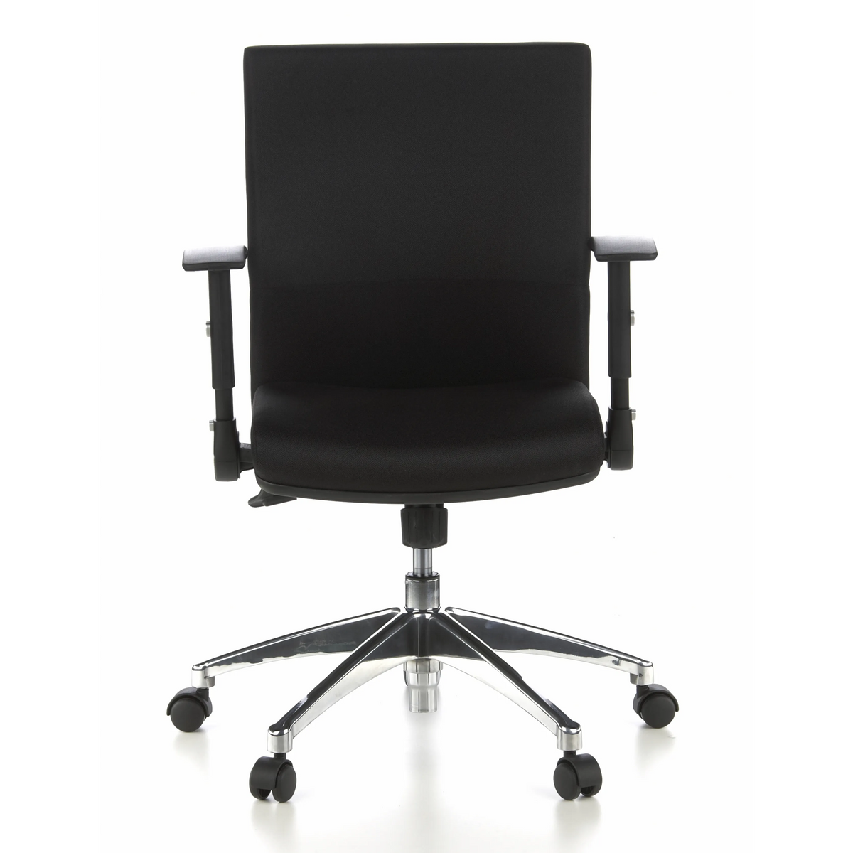 Svart Professionell kontorsstol LAGUNA PRO med armstöd och femhjulig fotkorsbas från hjh OFFICE – 360-gradersvy (framifrån 0°)