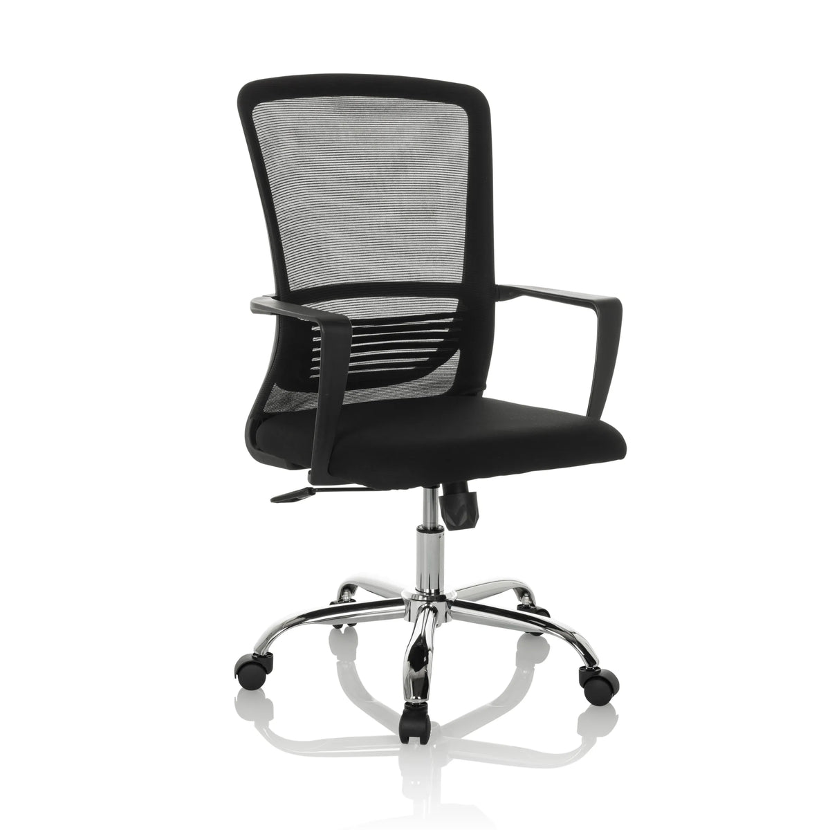 Svart Home Office kontorsstol STAR-TEC S med nätrygg och femhjulig fotkorsbas från hjh OFFICE – 360-gradersvy (snett framifrån 30°)
