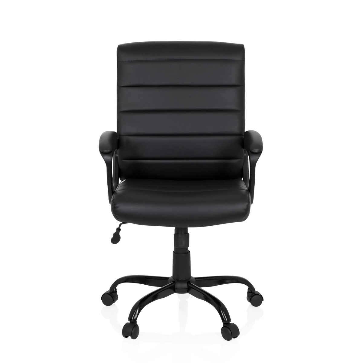 Svart Home Office chefsfåtölj ERGOSMOOTH BIG med quiltad klädsel och femhjulig bas från hjh OFFICE – 360-gradersvy (framifrån 0°)