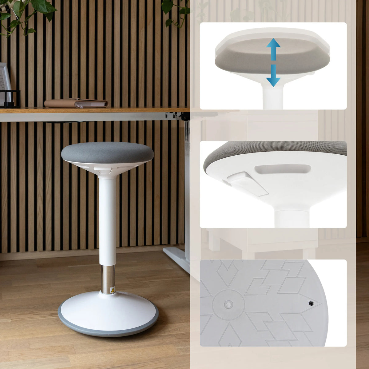 Höjjusterbar sits och fotplatta för ståstolen BALANCE SIT III W i vitt och grått från hjh OFFICE