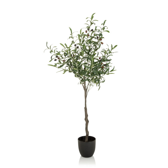 Grüne Kunstpflanze OLIVE in Form eines Olivenbaums mit schwarzem Übertopf von hjh OFFICE