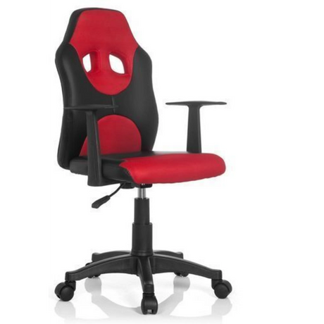 Kinderdrehstuhl KID GAME AL in Schwarz-Rot mit Armlehnen und Rollen von hjh OFFICE