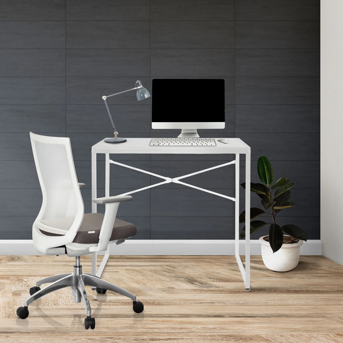 Vitt Skrivbord EASY UP H I med måtten 78 x 46 cm och korsställning från hjh OFFICE