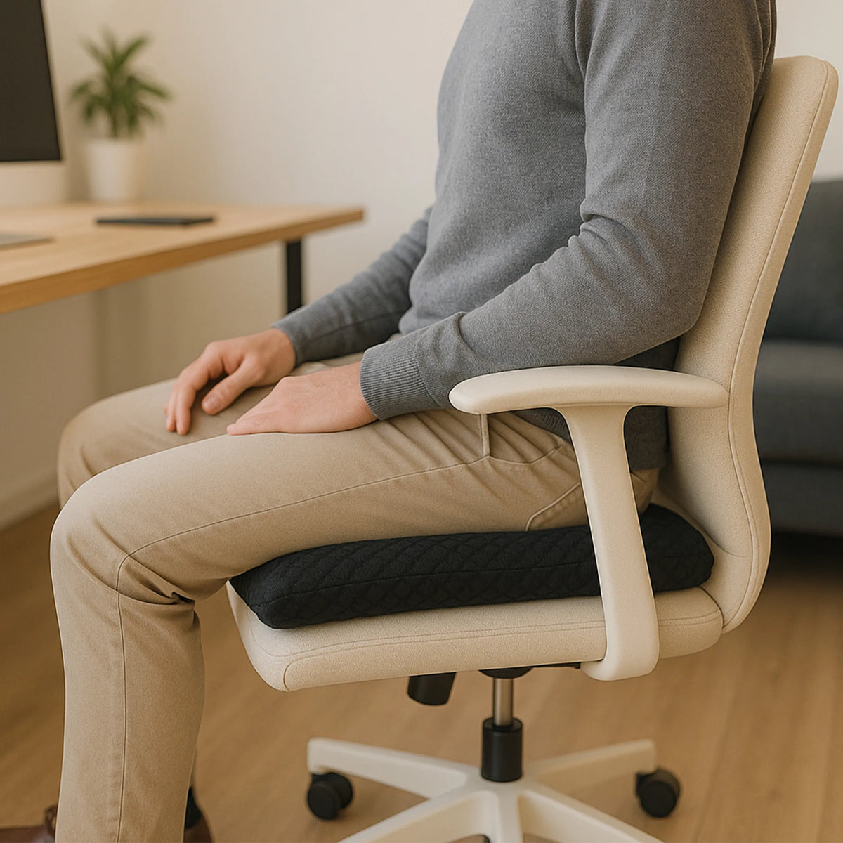Svart MEDISIT I sittdyna på sitsen av en ljus kontorsstol från hjh OFFICE