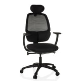 Svart Professionell kontorsstol RI-COVER med nätrygg, nackstöd och femhjulig fotkorsbas från hjh OFFICE – 360-gradersvy (framifrån 15°)