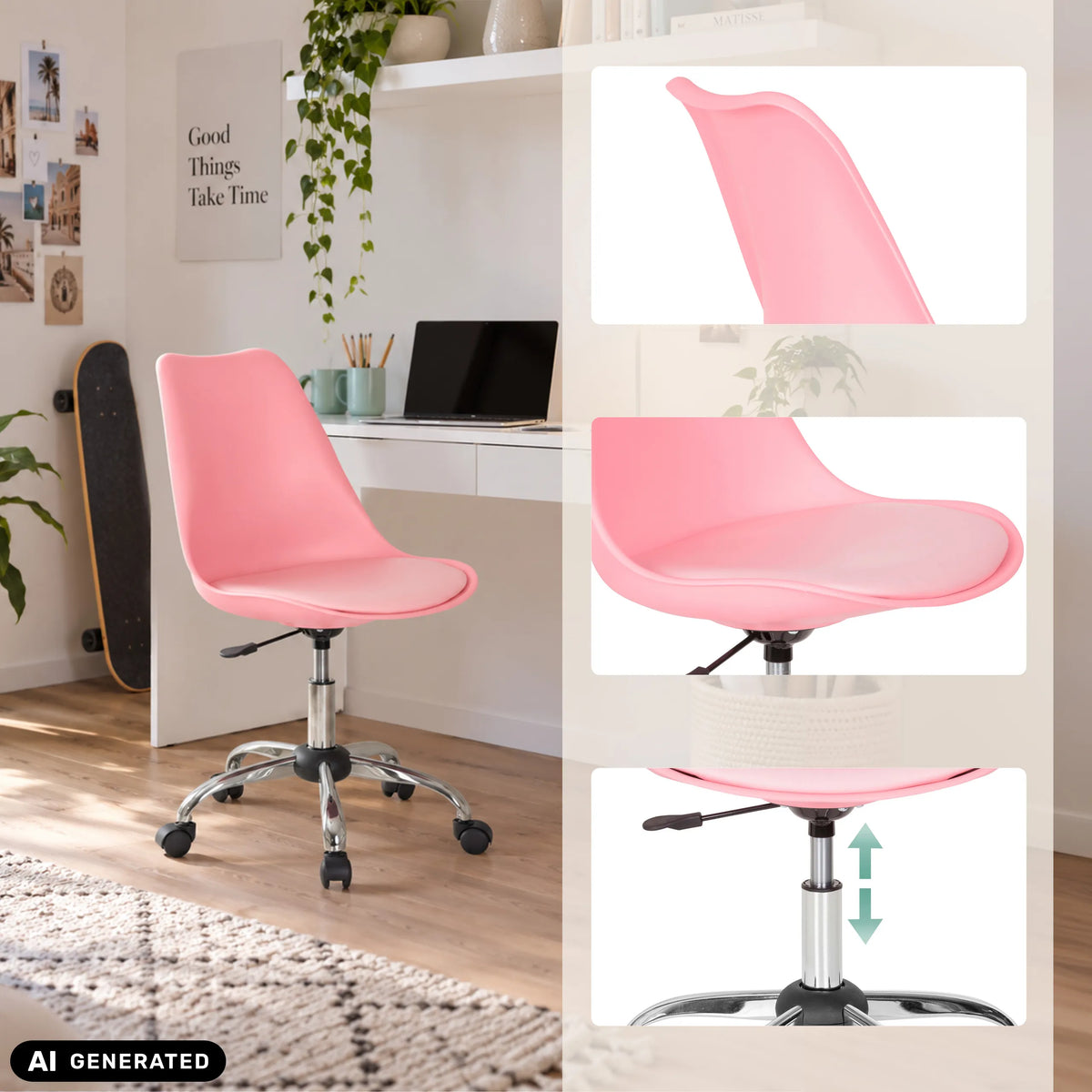 Rosa Home Office kontorsstol FANCY PRO med kromad stjärnfot och hjul från hjh OFFICE