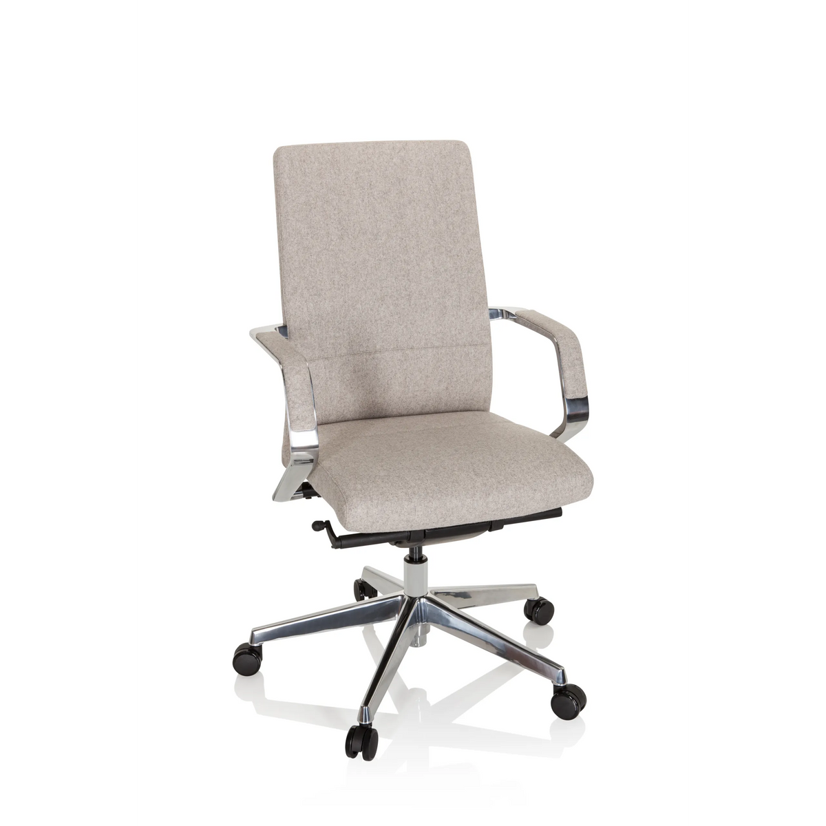 Beige Professionell kontorsstol BESSONA med armstöd och femhjulig stjärnfot från hjh OFFICE – 360-gradersvy (framifrån 20°)