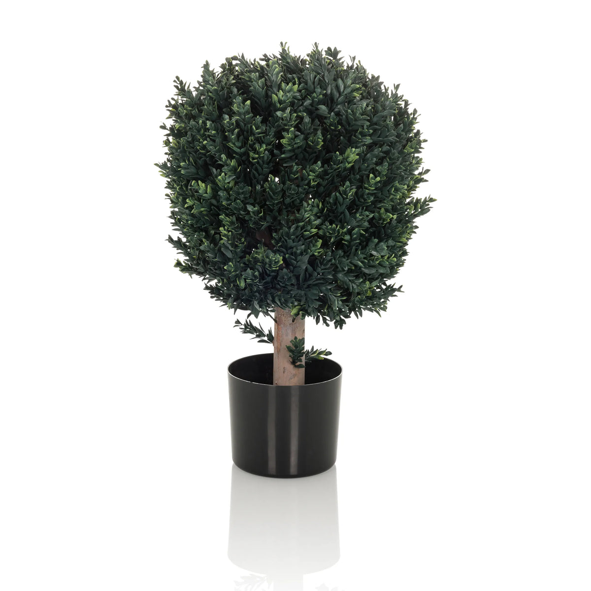 Grön Konstgjorda växter BUXUS i form av ett klotformat träd med svart kruka från hjh OFFICE – 360-gradersvy (framifrån 0°)