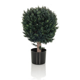 Grön Konstgjorda växter BUXUS i form av ett klotformat träd med svart kruka från hjh OFFICE – 360-gradersvy (framifrån 0°)