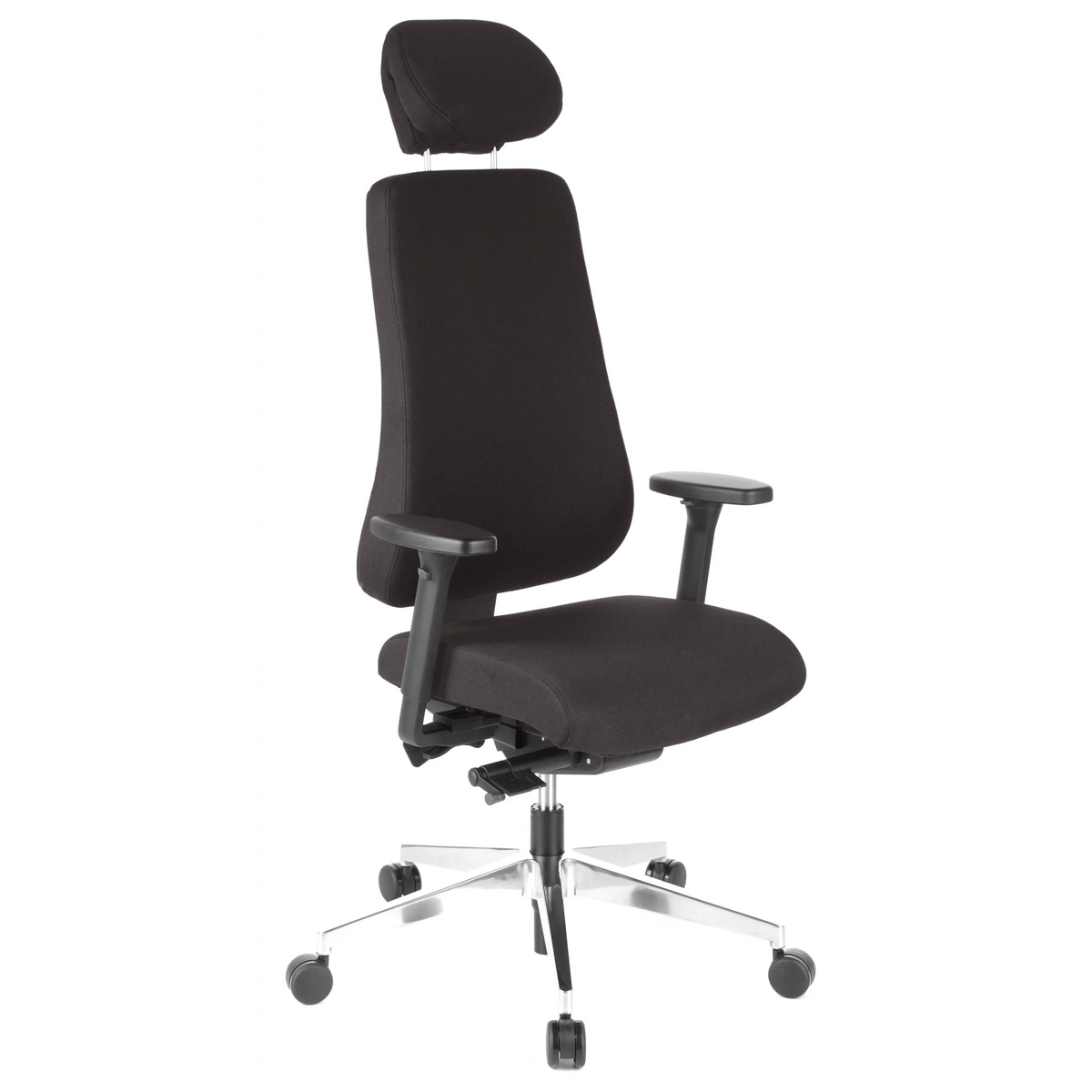 Svart Professionell kontorsstol PRO-TEC 400 med nackstöd, armstöd och femhjulig fotkorsbas från hjh OFFICE – 360-gradersvy (snett framifrån 40°)