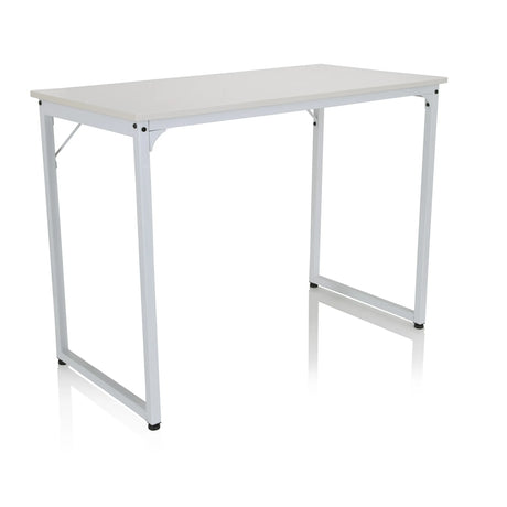 Weißer Schreibtisch WORKSPACE I mit rechteckiger Platte und einem schlichten Metallgestell von hjh OFFICE