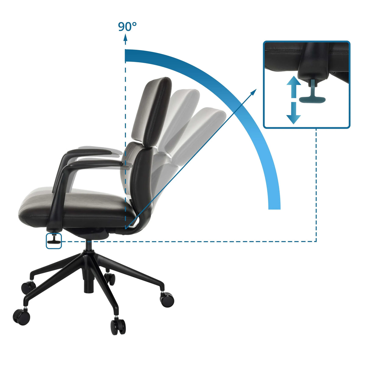 Justerbart ryggstöd med 90° lutning och höjdjustering av Professionell kontorsstol ATMOS DESIGNER från hjh OFFICE