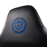 Blå broderad logotyp på det svarta ryggstödet på Spelstol GAMEBREAKER POLARYS I från hjh OFFICE