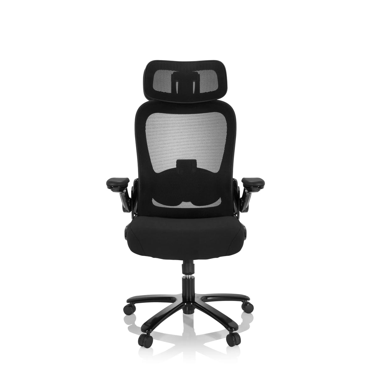 Svart XXL snurrstol INSTRUCTOR SW I PRO med nätrygg, nackstöd och femhjulig fotkorsbas från hjh OFFICE – 360-gradersvy (framifrån 0°)