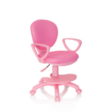 Rosa Snurrstol för barn KID COLOUR med armstöd och femhjulig fotkorsbas från hjh OFFICE – 360-gradersvy (snett framifrån 40°)
