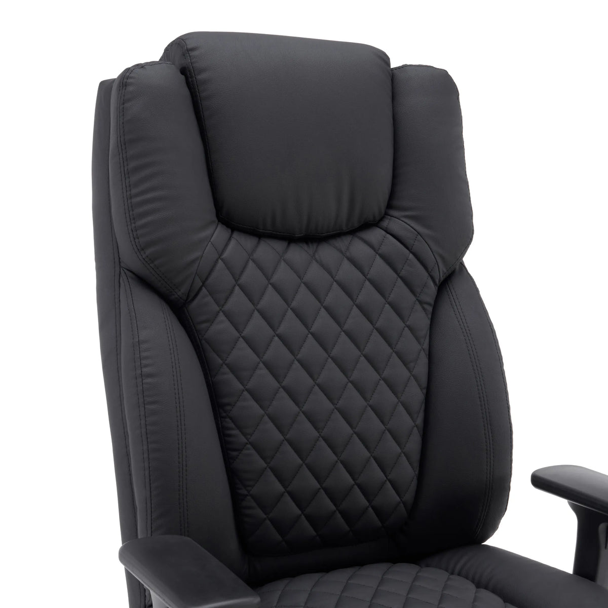 Ryggstöd med rutmönstrad quiltning på XXL Pullmann Gen2 snurrstol i svart konstläder från hjh OFFICE
