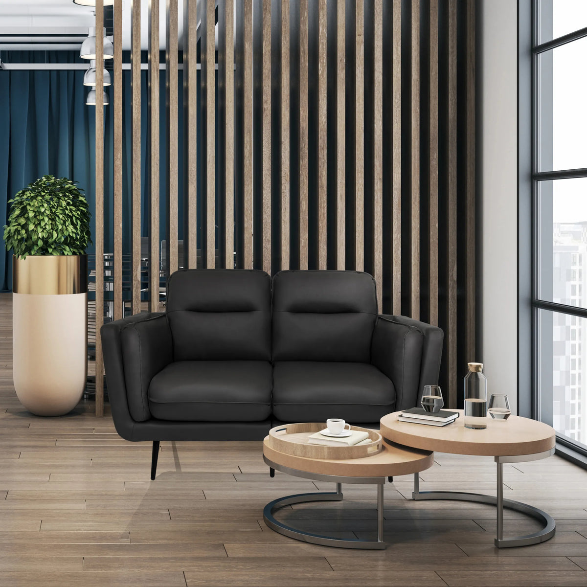 Grå Loungesoffa VINTALUX med två sittplatser och svarta ben från hjh LIVING